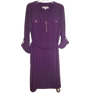 Emma & Michele Womens Purple Roll-Tab Sleeve Business Career Dress Sz L